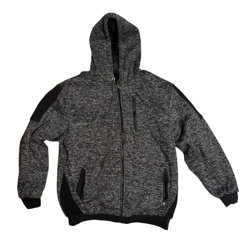 Old Skool Mens Sherpa Lined Full Zip Moto Hoodie Jacket Grey Marl Knit Size L